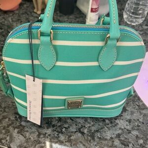 Dooney & Bourke Aqua and White Striped Mini Bag